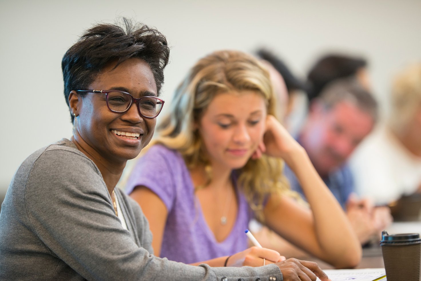 Older black woman at college